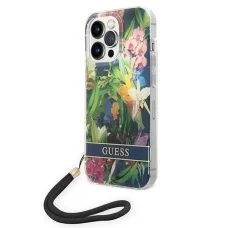Guess GUOHCP14LHFLSB iPhone 14 Pro 6.1" kék / kék keménytok Flower Strap tok