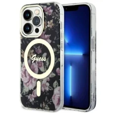 Guess GUHMP14LHCFWSK iPhone 14 Pro 6.1" fekete/fekete kemény tok Flower MagSafe