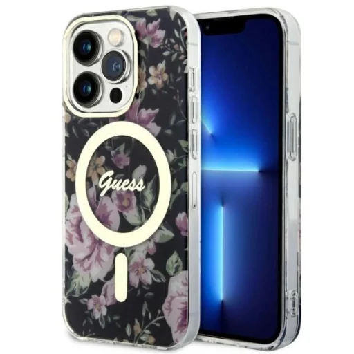 Guess GUHMP14LHCFWSK iPhone 14 Pro 6.1" fekete/fekete kemény tok Flower MagSafe - 1