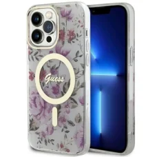 Guess GUHMP14XHCFWST iPhone 14 Pro Max 6.7" átlátszó kemény tok Flower MagSafe