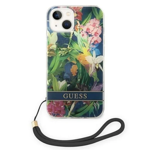 Guess GUOHCP14SHFLSB iPhone 14 6.1 "kék/kék kemény tok Flower Strap tok - 2