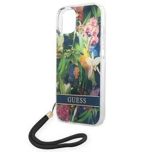 Guess GUOHCP14SHFLSB iPhone 14 6.1 "kék/kék kemény tok Flower Strap tok - 5