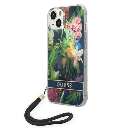 Guess GUOHCP14SHFLSB iPhone 14 6.1 "kék/kék kemény tok Flower Strap tok - 1