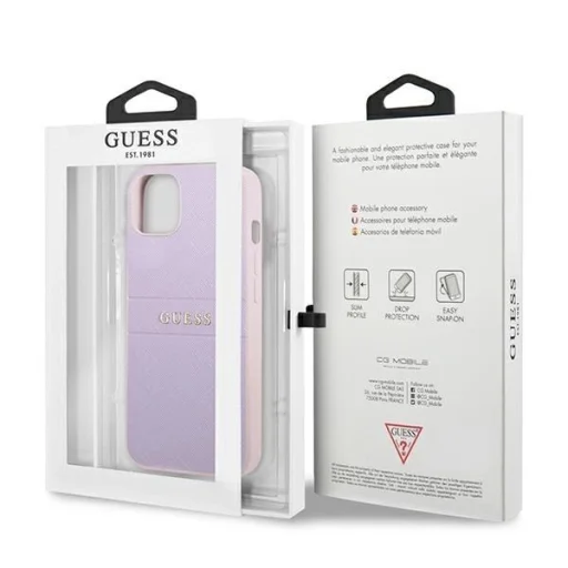 Guess GUHCP13SPSASBPU iPhone 13 mini 5,4" lila/lila Saffiano Forró Bélyegző és Fém Logó tok - 8