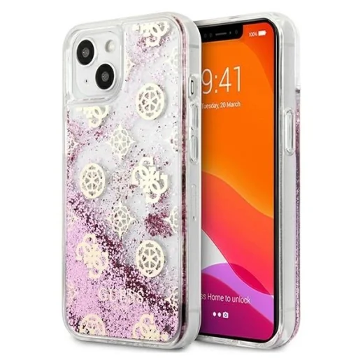 Guess GUHCP13SLGPEPI iPhone 13 mini 5.4" pink/pink keménytok Peony Liquid Glitter tok - 1