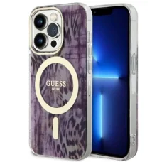 Guess GUHMP14LHLEOPWP iPhone 14 Pro 6.1" rózsaszín/ rózsaszín kemény hátlap Leopard MagSafe tok