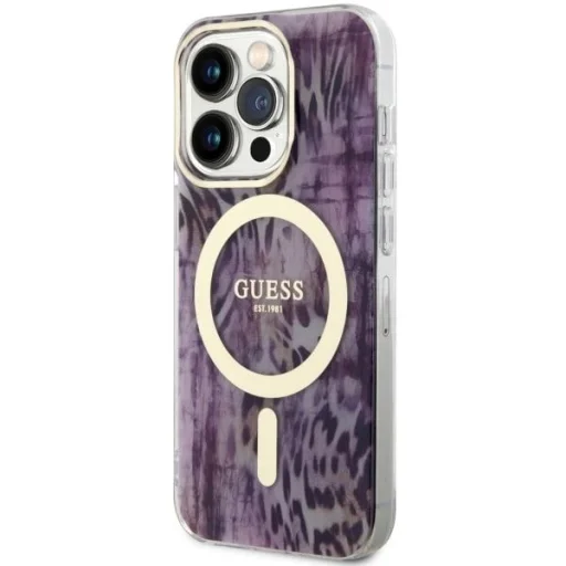 Guess GUHMP14LHLEOPWP iPhone 14 Pro 6.1" rózsaszín/ rózsaszín kemény hátlap Leopard MagSafe tok - 2