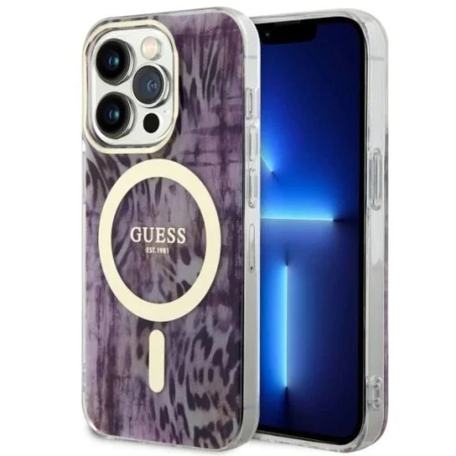 Guess GUHMP14LHLEOPWP iPhone 14 Pro 6.1" rózsaszín/ rózsaszín kemény hátlap Leopard MagSafe tok - 1