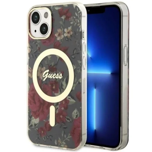 Guess GUHMP14MHCFWSA iPhone 14 Plus 6.7" zöld/khaki virágos keménytok MagSafe - 1