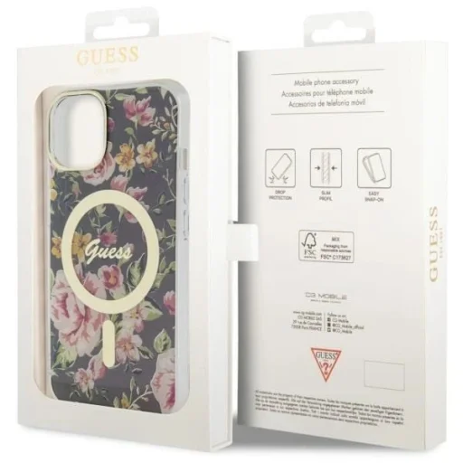 Guess GUHMP14MHCFWSK iPhone 14 Plus 6.7" fekete/fekete keménytok Flower MagSafe tok - 8