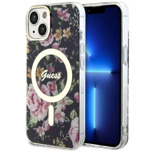 Guess GUHMP14MHCFWSK iPhone 14 Plus 6.7" fekete/fekete keménytok Flower MagSafe tok - 1