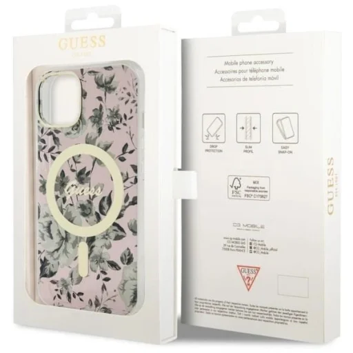 Guess GUHMP14MHCFWSP iPhone 14 Plus 6.7" pink/pink kemény tok Flower MagSafe - 8