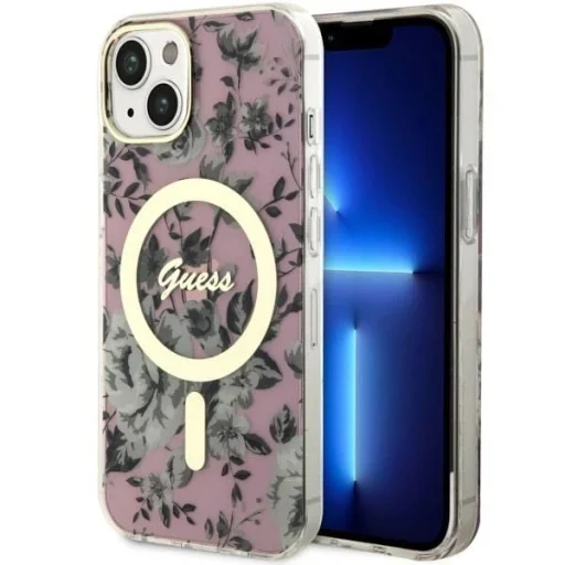 Guess GUHMP14MHCFWSP iPhone 14 Plus 6.7" pink/pink kemény tok Flower MagSafe - 1