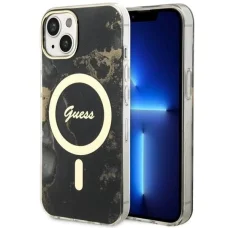 Guess GUHMP14MHTMRSK iPhone 14 Plus 6.7" fekete/fekete kemény tok Golden Marble MagSafe tok