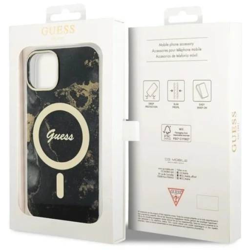 Guess GUHMP14MHTMRSK iPhone 14 Plus 6.7" fekete/fekete kemény tok Golden Marble MagSafe tok - 8