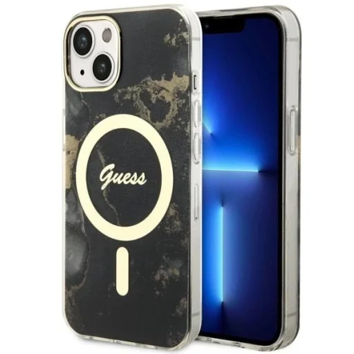 Guess GUHMP14MHTMRSK iPhone 14 Plus 6.7" fekete/fekete kemény tok Golden Marble MagSafe tok - 1