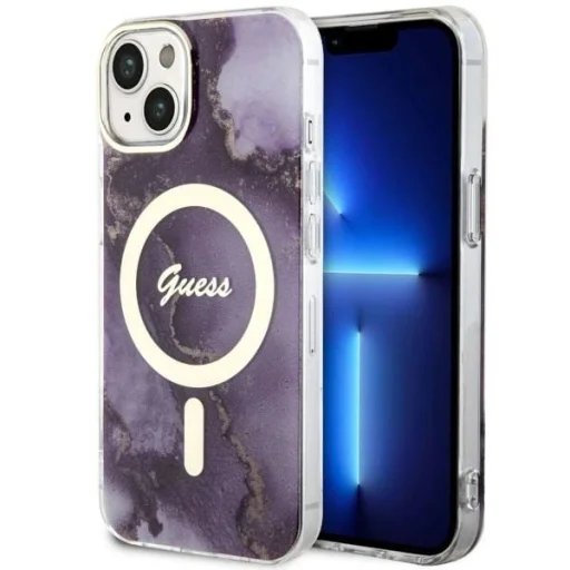 Guess GUHMP14SHTMRSU iPhone 14 6.1" lila/lila keménytok Arany Márvány MagSafe tok - 1