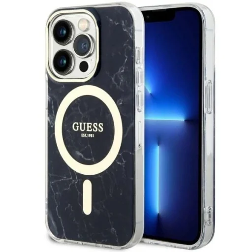 Guess GUHMP14LPCUMAK iPhone 14 Pro 6.1" fekete/fekete keménytok Márvány MagSafe tok - 1