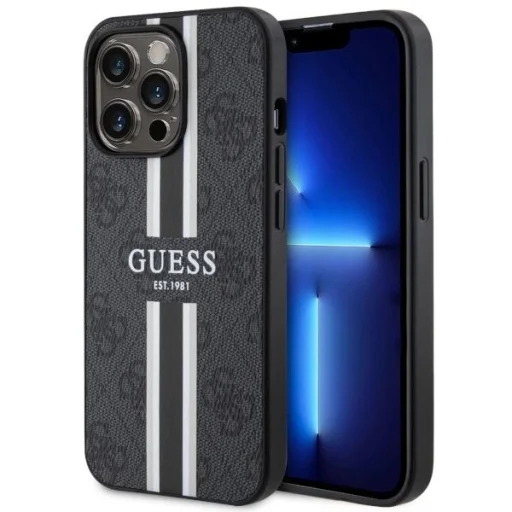 Guess GUHMP13XP4RPSK iPhone 13 Pro Max 6.7" fekete/fekete kemény tok 4G Printed Stripes MagSafe tok - 1