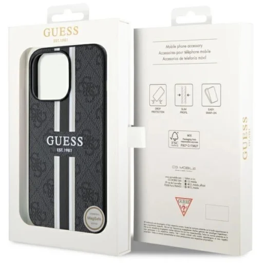 Guess GUHMP13XP4RPSK iPhone 13 Pro Max 6.7" fekete/fekete kemény tok 4G Printed Stripes MagSafe tok - 8