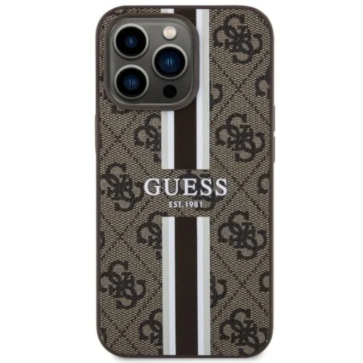 Guess GUHMP13XP4RPSW iPhone 13 Pro Max 6.7" barna/barna keménytok 4G Printed Stripes MagSafe tok - 3