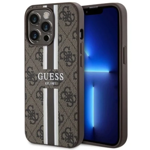 Guess GUHMP13XP4RPSW iPhone 13 Pro Max 6.7" barna/barna keménytok 4G Printed Stripes MagSafe tok - 1