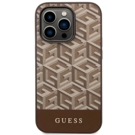 Guess GUHMP14LHGCFSEW iPhone 14 Pro 6.1" barna/barna kemény tok GCube Stripes MagSafe tok - 3