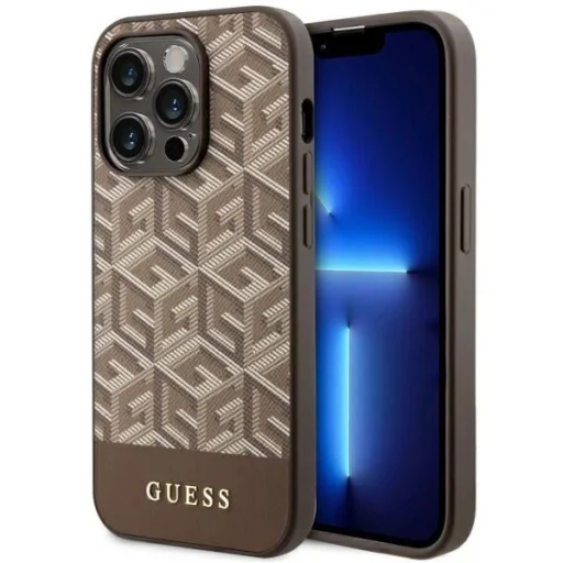 Guess GUHMP14LHGCFSEW iPhone 14 Pro 6.1" barna/barna kemény tok GCube Stripes MagSafe tok - 1