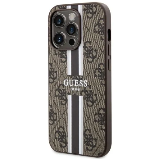 Guess GUHMP14LP4RPSW iPhone 14 Pro 6.1" barna/barna keménytok 4G Printed Stripes MagSafe tok - 2