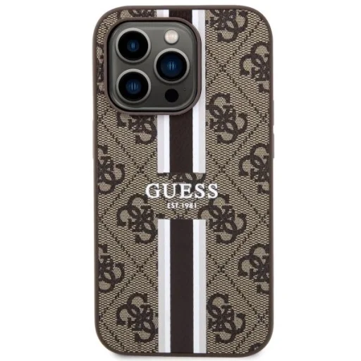 Guess GUHMP14LP4RPSW iPhone 14 Pro 6.1" barna/barna keménytok 4G Printed Stripes MagSafe tok - 3