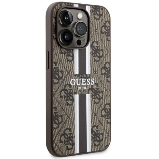 Guess GUHMP14LP4RPSW iPhone 14 Pro 6.1" barna/barna keménytok 4G Printed Stripes MagSafe tok - 4
