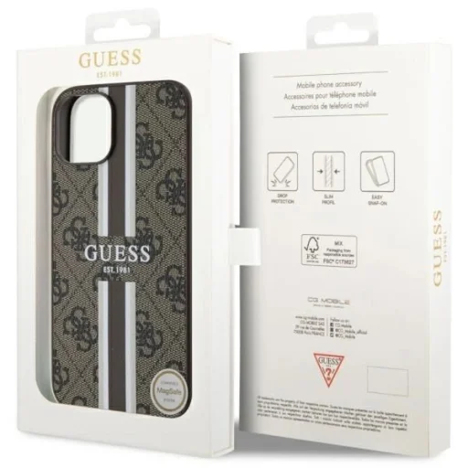 Guess GUHMP14SP4RPSW iPhone 14 6.1" barna/barna keménytok 4G Printed Stripes MagSafe tok - 8