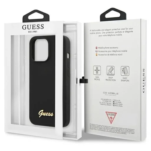 Guess GUHCP13XLSLMGBK iPhone 13 Pro Max 6.7" fekete/fekete hardcase Szilikon Script Arany Logó tok - 8