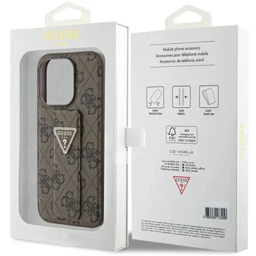 Guess Grip Stand 4G Triangle Strass tok iPhone 15 Pro - barna - 9