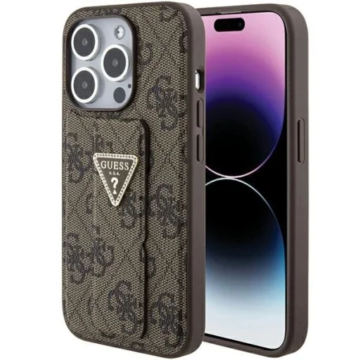 Guess Grip Stand 4G Triangle Strass tok iPhone 15 Pro - barna - 1
