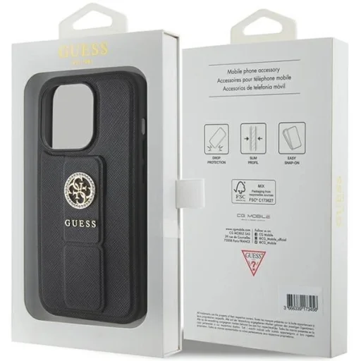 Guess Grip Stand 4G Saffiano Strass tok iPhone 15 Pro Max - fekete - 8
