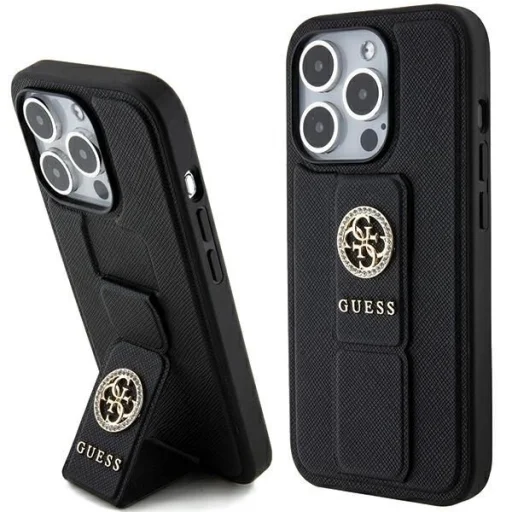 Guess Grip Stand 4G Saffiano Strass tok iPhone 15 Pro Max - fekete - 1