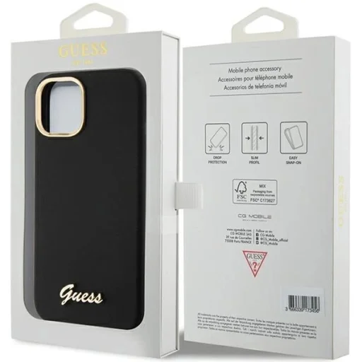 Guess szilikon Script Metal Logo & Frame tok iPhone 15 - fekete - 8