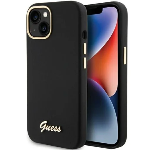 Guess szilikon Script Metal Logo & Frame tok iPhone 15 - fekete - 1
