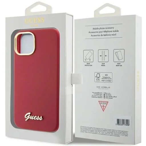 Guess Silicone Script Metal Logo & Frame tok iPhone 15 - piros - 8