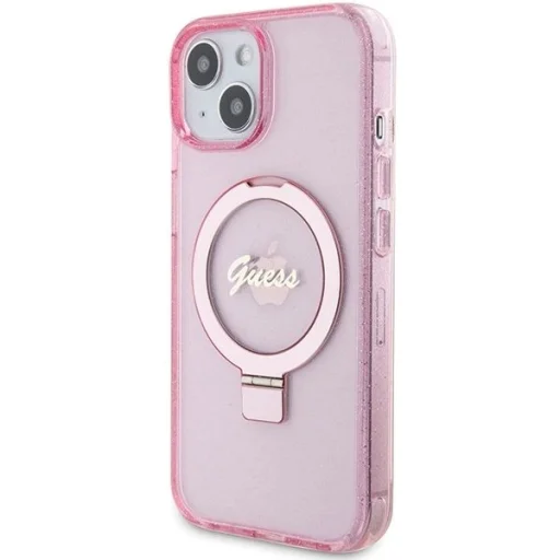 Guess Gyűrűs Állvány Script Csillogó Mágneses iPhone 15 és 14 Plus - rózsaszín tok - 2
