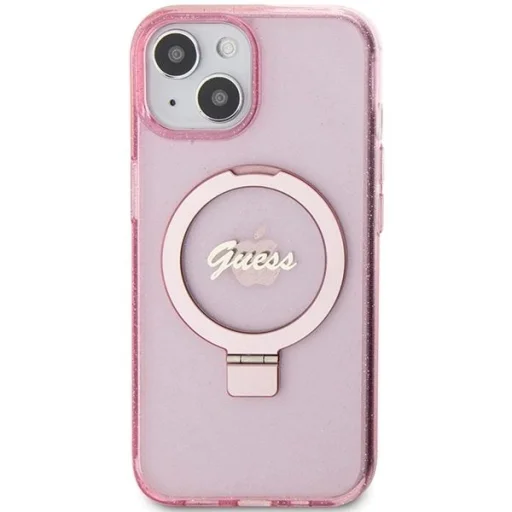 Guess Gyűrűs Állvány Script Csillogó Mágneses iPhone 15 és 14 Plus - rózsaszín tok - 3