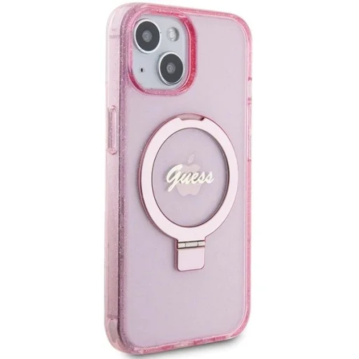 Guess Gyűrűs Állvány Script Csillogó Mágneses iPhone 15 és 14 Plus - rózsaszín tok - 4