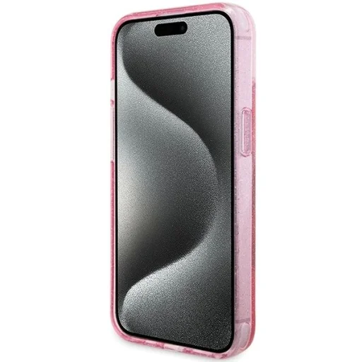 Guess Gyűrűs Állvány Script Csillogó Mágneses iPhone 15 és 14 Plus - rózsaszín tok - 5