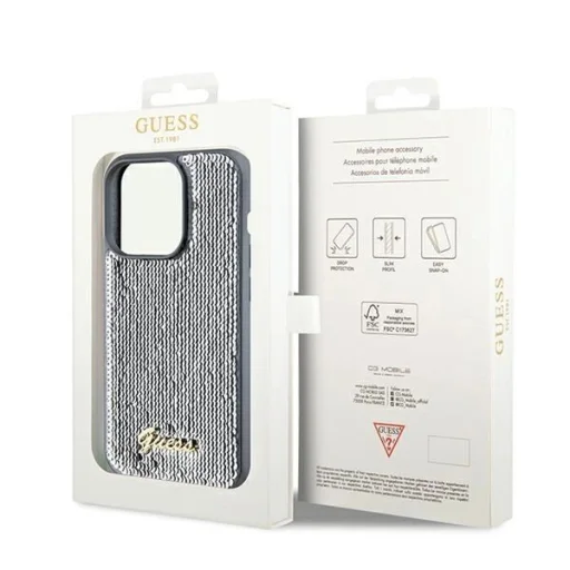 Guess Sequin Script Metal tok iPhone 14 Pro-hoz - ezüst - 8