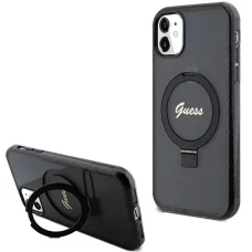 Guess Ring Stand Script Glitter MagSafe tok iPhone 11 - fekete