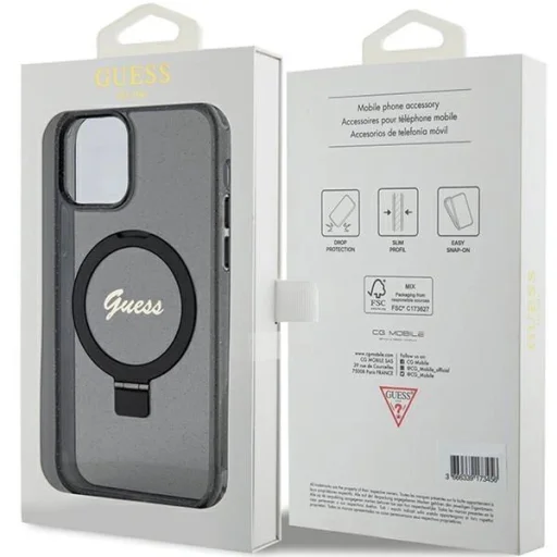 Guess Ring Stand Script Glitter MagSafe tok iPhone 12/12 Pro - fekete - 8