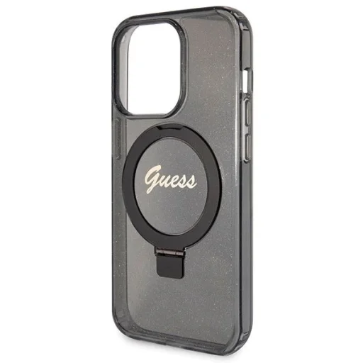 Guess Ring Stand Script Glitter MagSafe tok iPhone 14 Pro - fekete - 6
