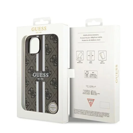Guess 4G Printed Stripes MagSafe tok iPhone 15/14/13 - barna - 8