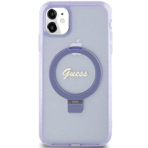 Guess Ring Állvány Script Glitter MagSafe tok iPhone 11 - lila - 3